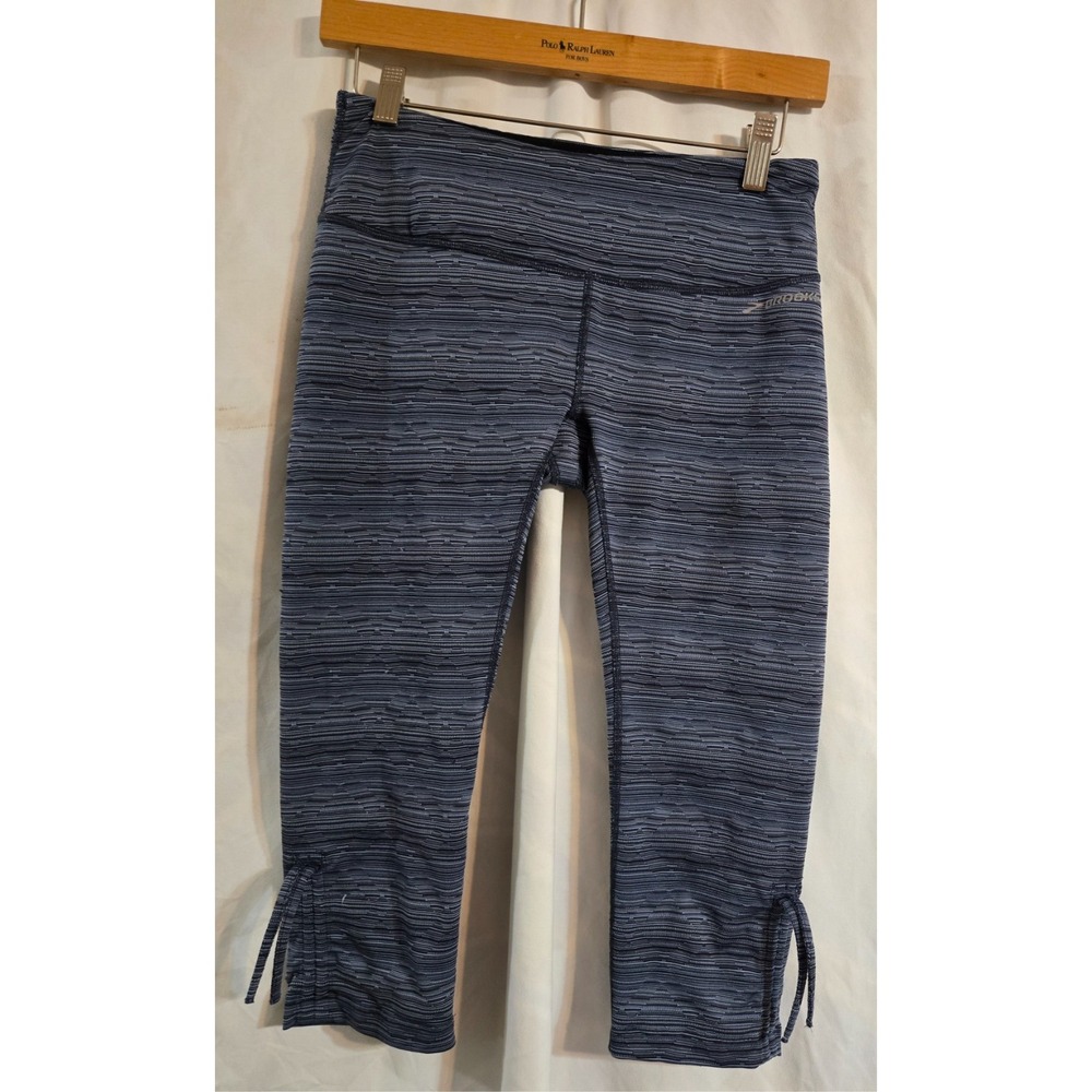 Brooks Running Capri Leggings S Blue Geometric Stripe Athletic Stretch Walking